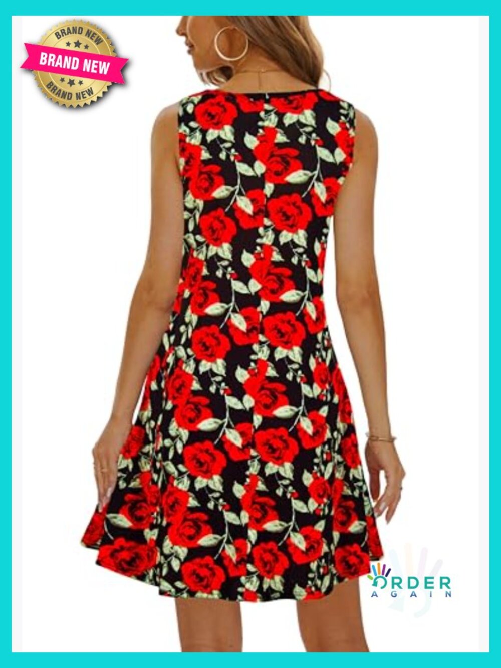 Sleeveless Swing Dress with Pockets Summer Casual Sundress Beach Cover-Up - Picture 4 of 7